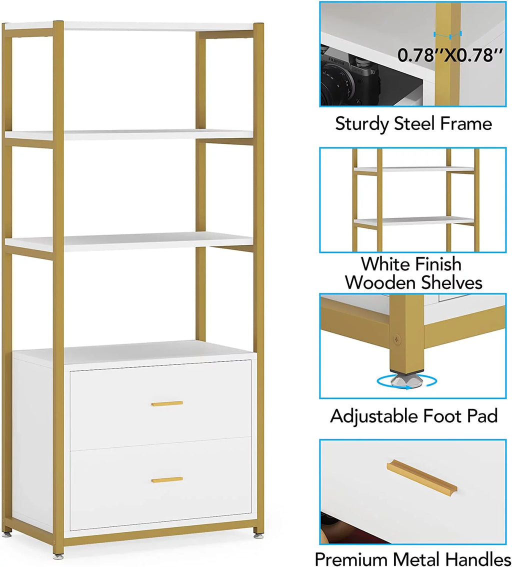 4-Tier Bookshelf with 2 Drawers Y3834