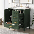 30" Green Solid Wood Bathroom Vanity with Top Basin and 3 Drawers I584548