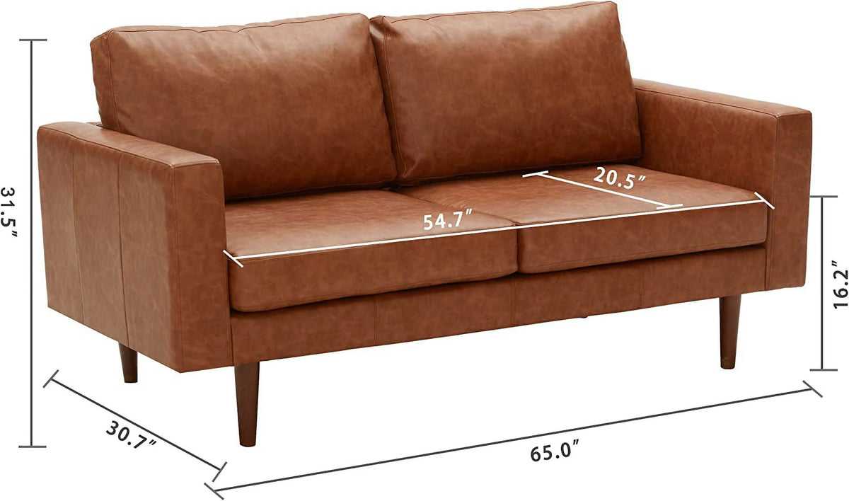 65" Faux Leather Loveseat Sofa with Solid Wooden Frame and Padded Cushion H3819