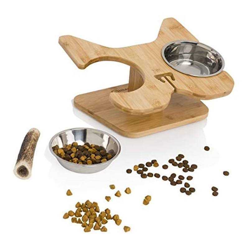 Elevated Dog Bowl Stand with Stainless-Steel Food and Water Bowls X57552