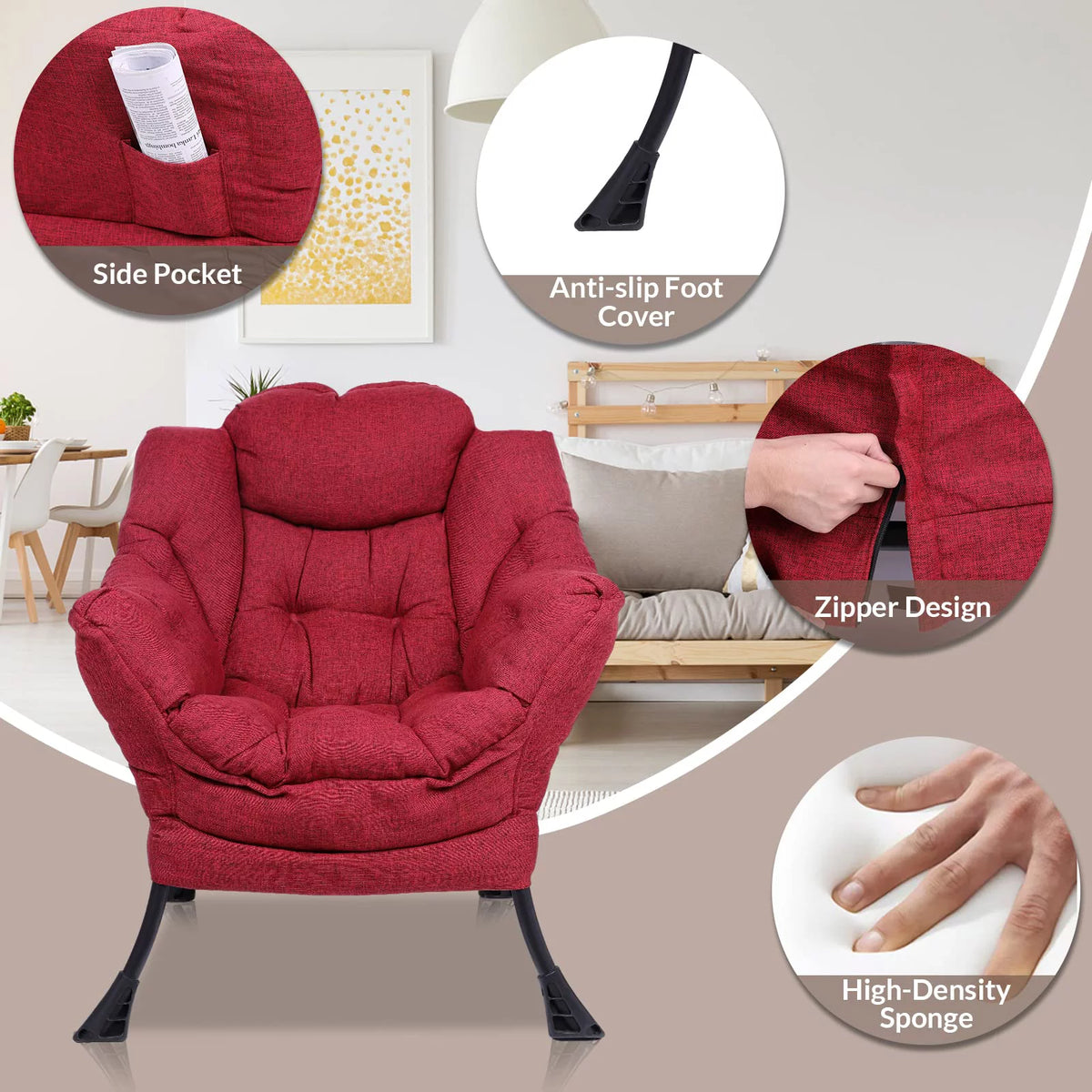 Cotton Fabric Lazy Chair with Side Pocket J528481