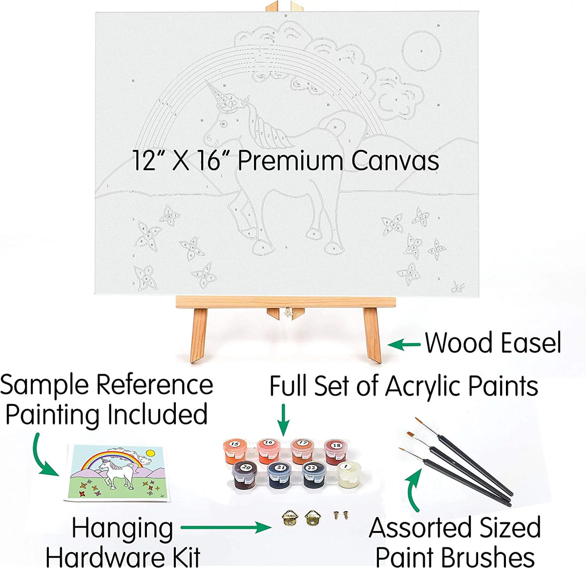 Beginners Paint by Number Kit with Wood Handle Paint Brushes and Framed Canvas J50928