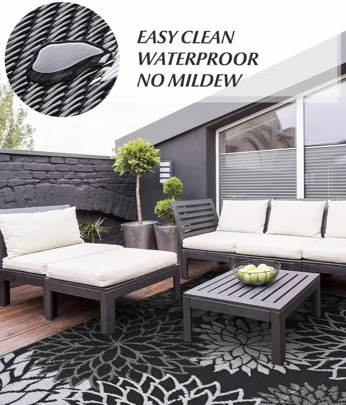 6'x9' Waterproof Reversible Floral Outdoor Rug W528