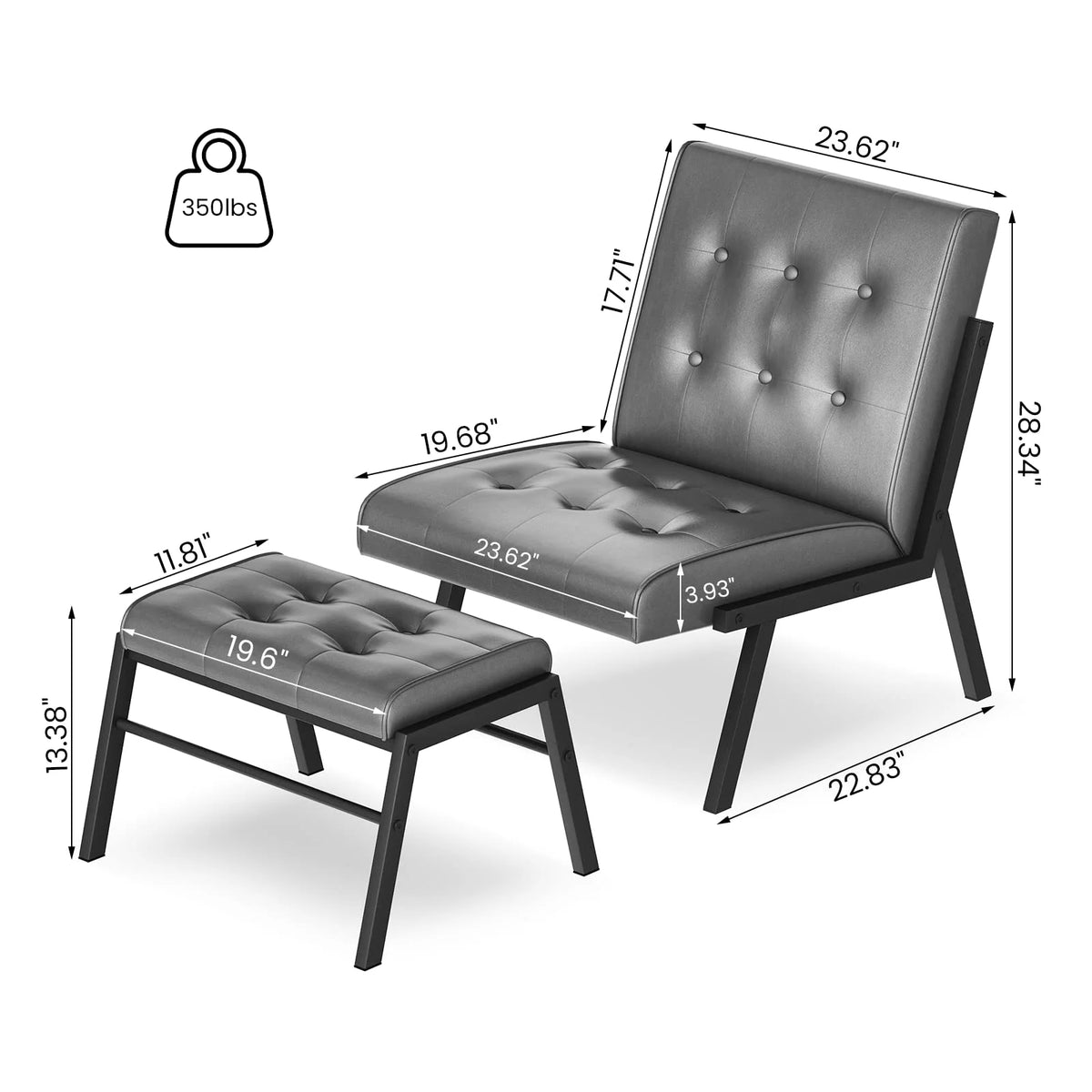 Grey Leather Accent Chair with Ottoman J99315