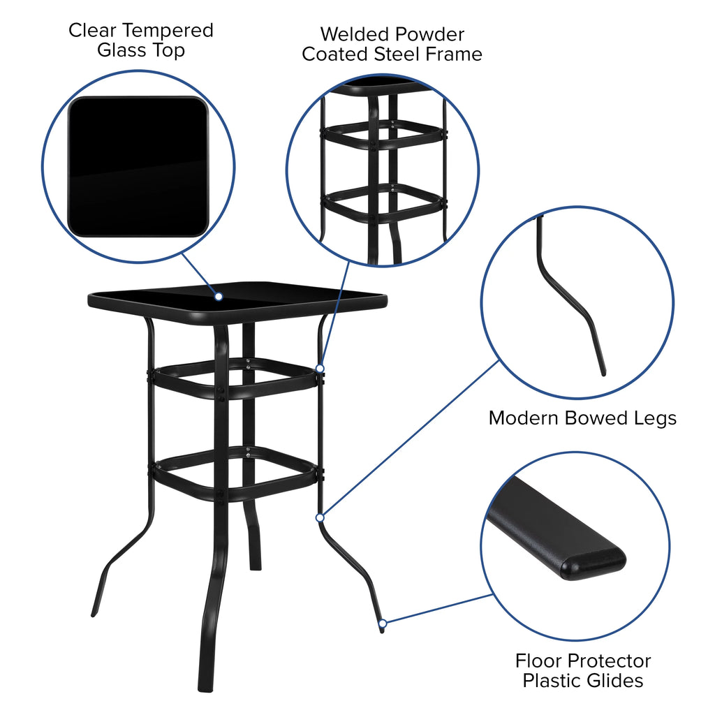 4-Person Outdoor Glass Bar Table with Gray Patio Stools Z90022