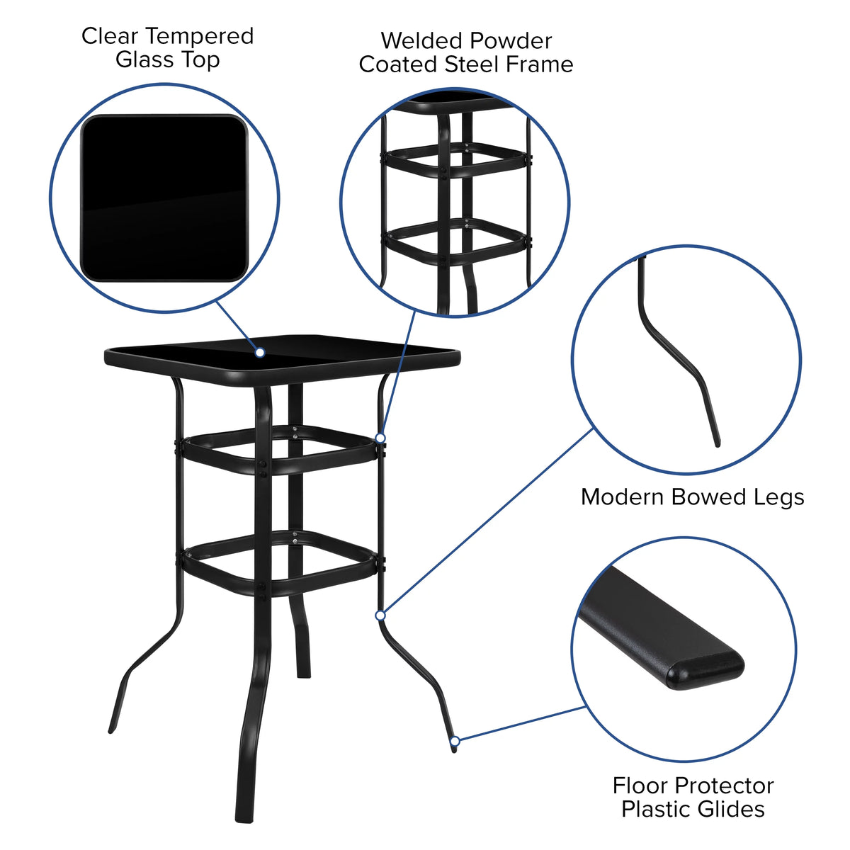 4-Person Outdoor Glass Bar Table with Gray Patio Stools Z90022