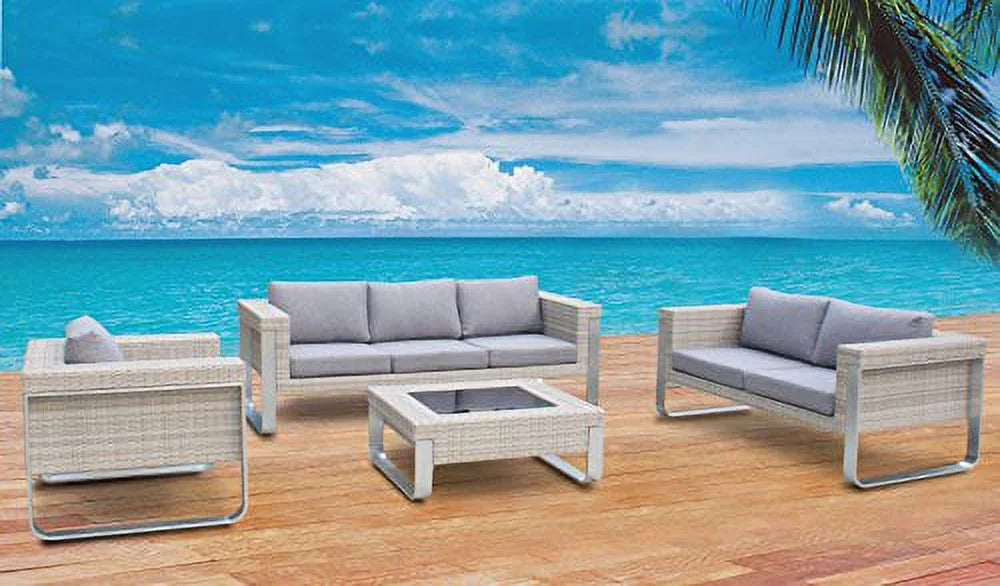4 Piece Rattan Wicker & Aluminum Patio Furniture Set F630497