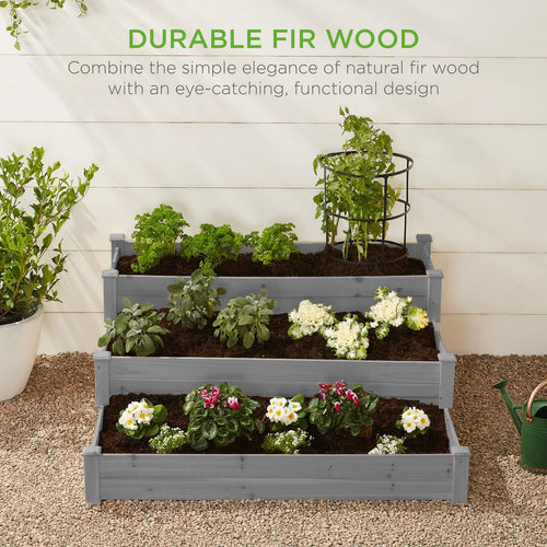 3-Tier Raised Fir Wood Garden Bed Planter O66955