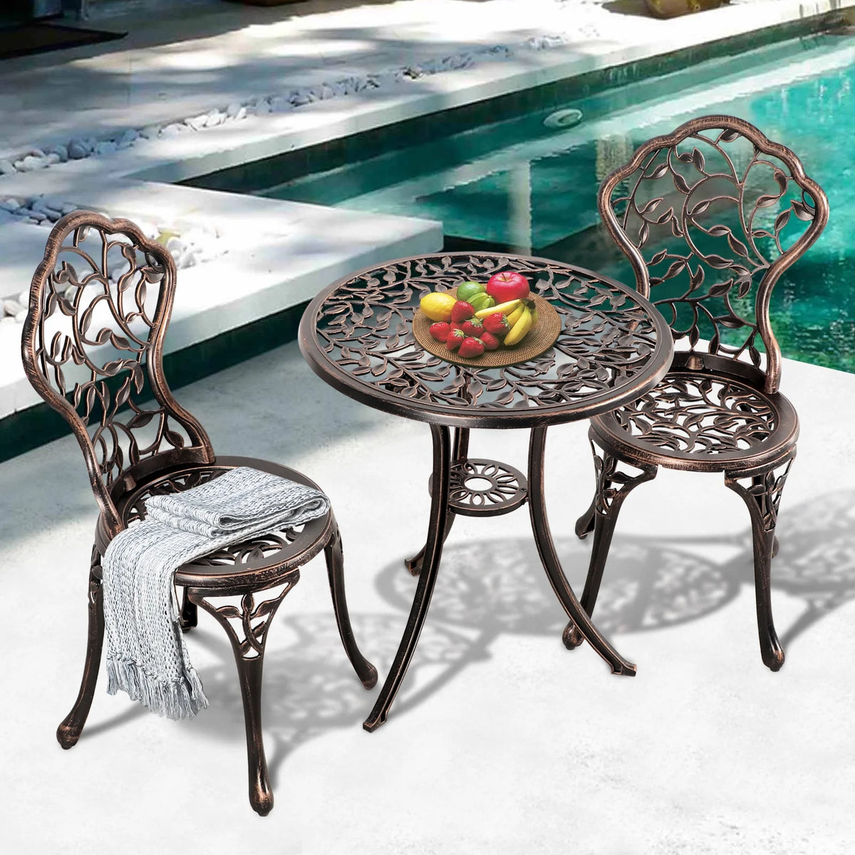 3 Piece Bronze Cast Aluminum Outdoor Bistro Table Set K65182