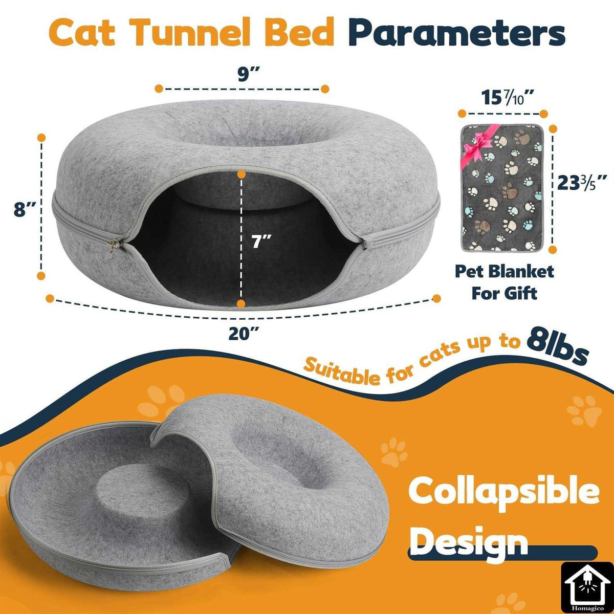 Cat Tunnel Bed with Pet Blanket M897