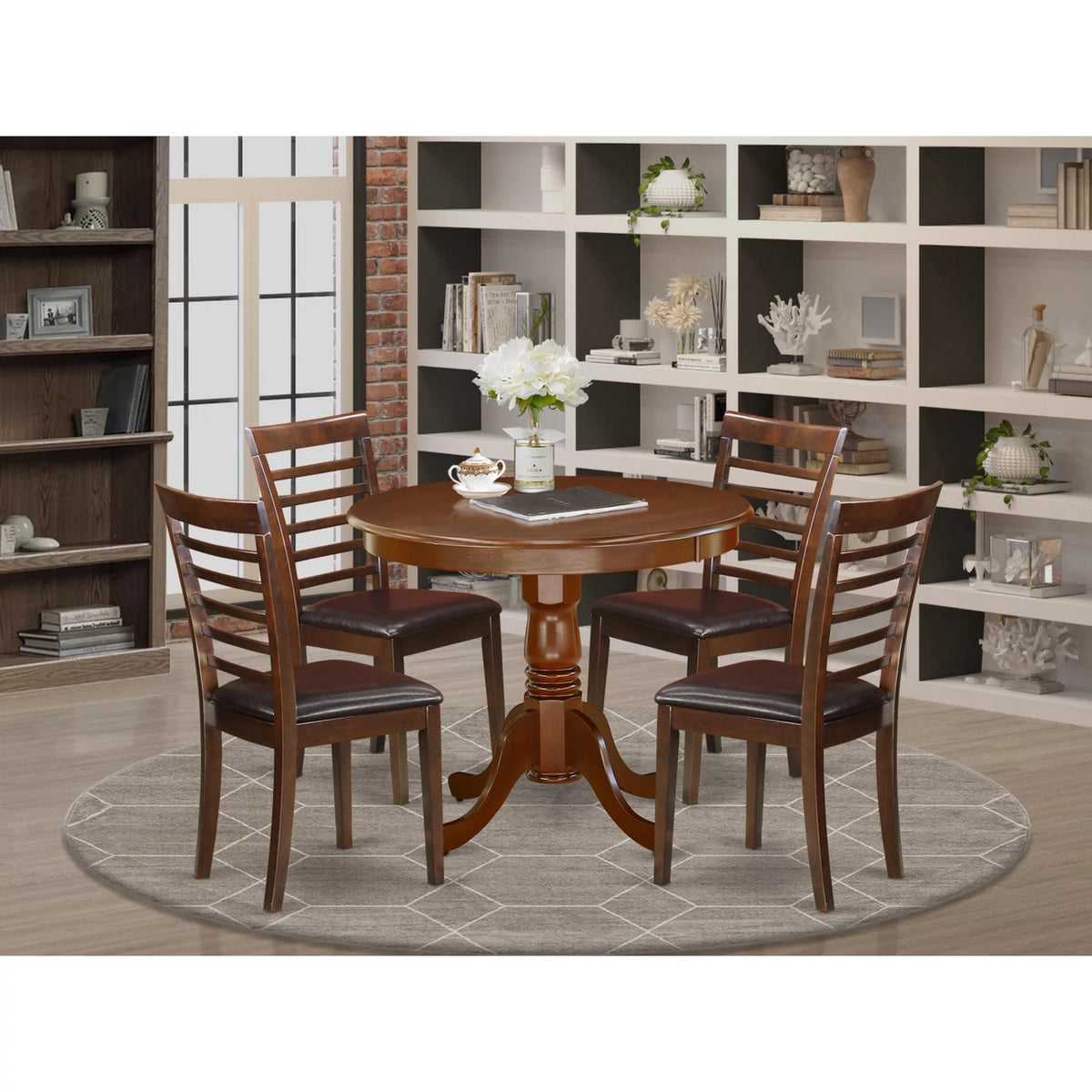 Antique 5-piece Dining Set with Faux Leather Seat N3091