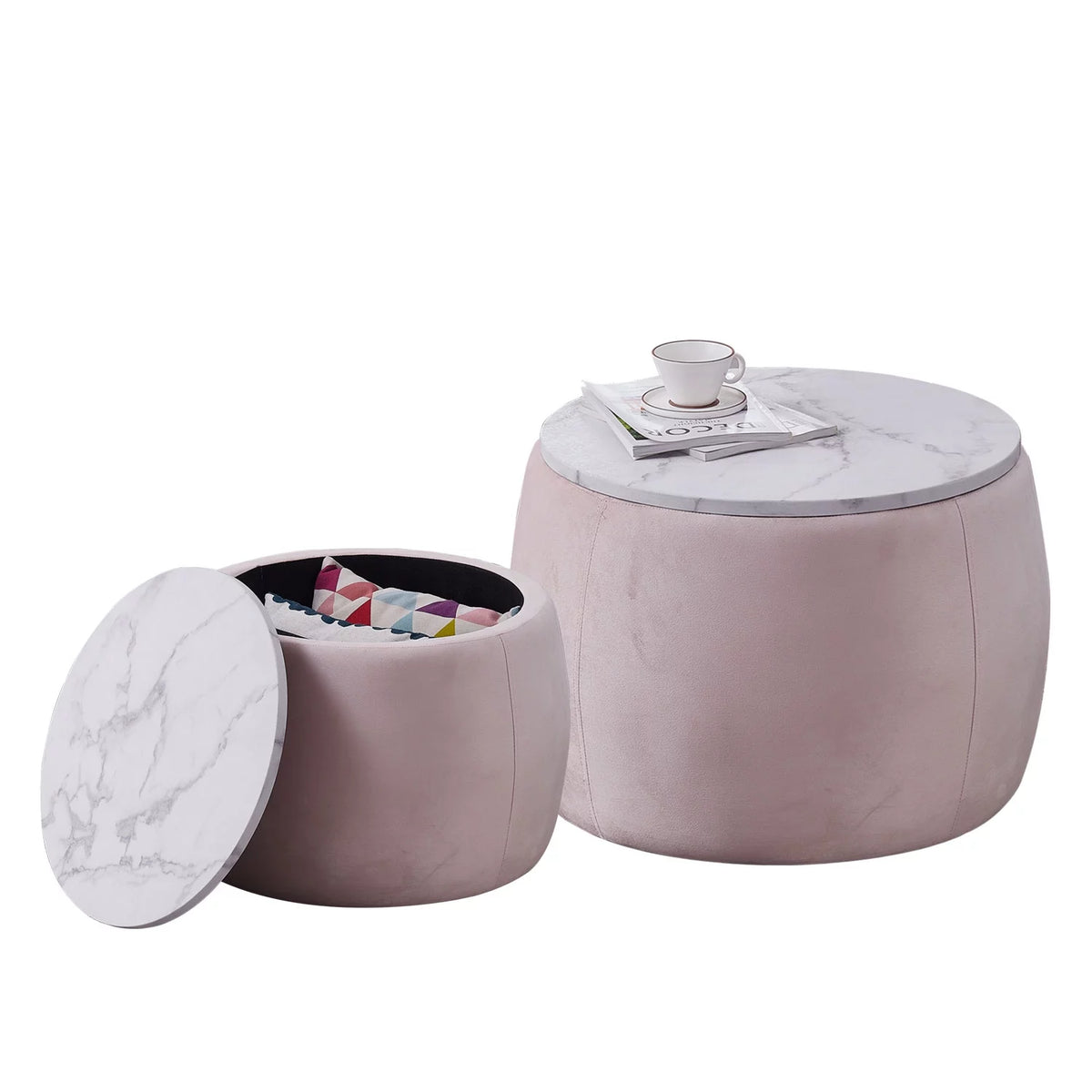 Round Storage Side Table Set of 2 Pink H476553