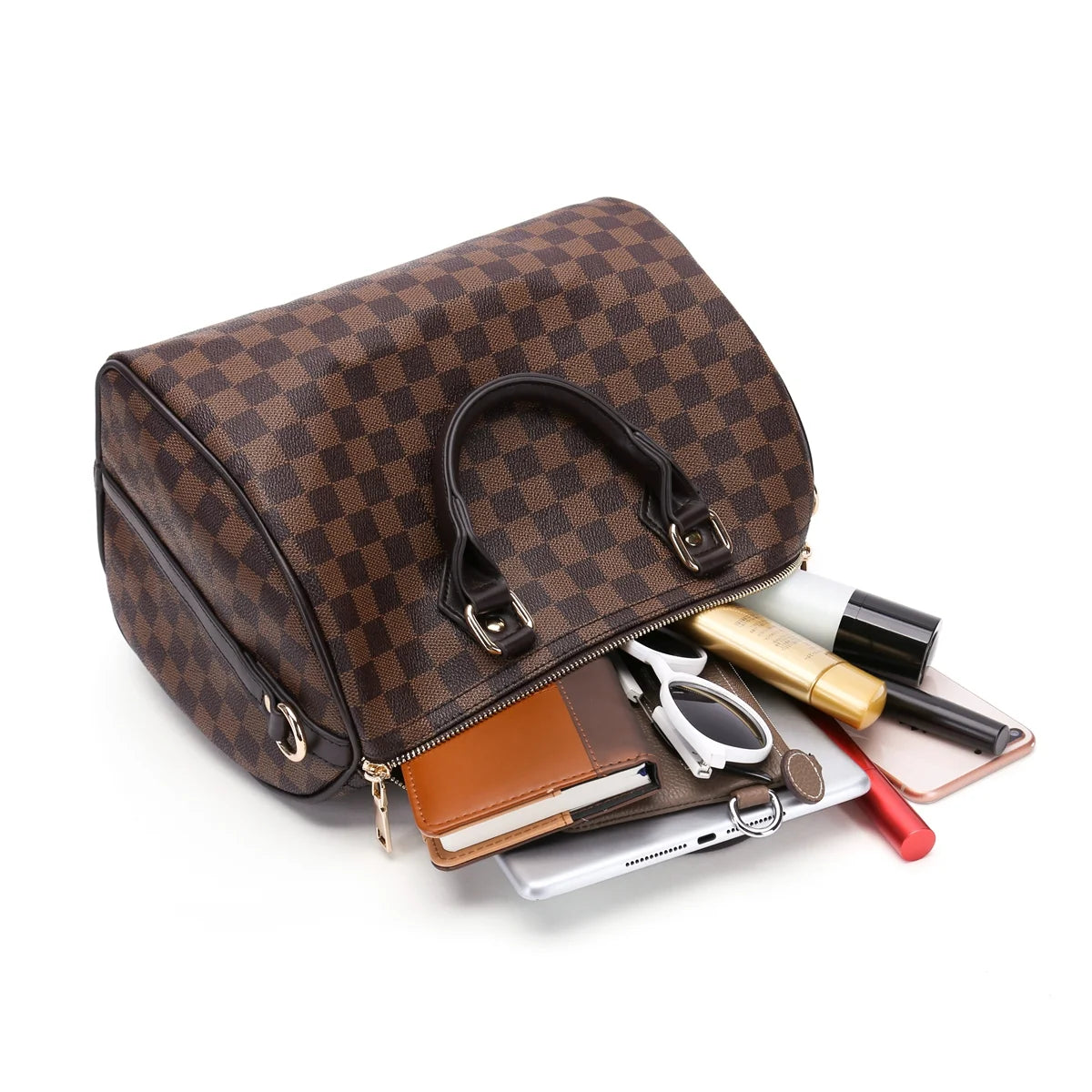 Checkered Crossbody Bag with Inner Pouch J4289