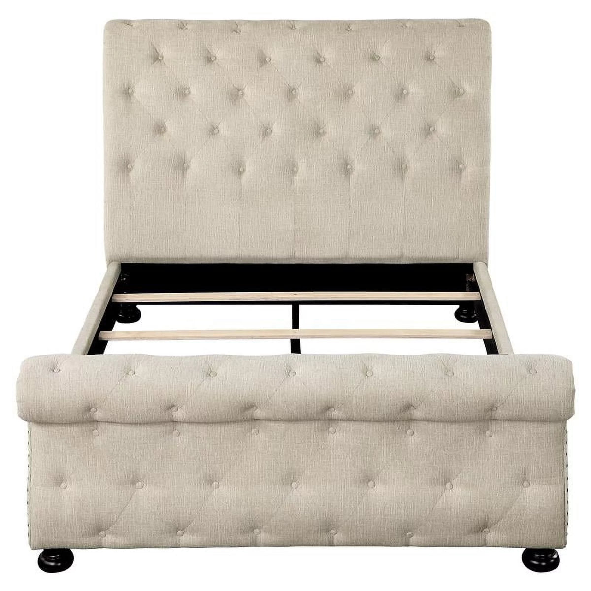 Beige California King Wood Tufted Sleigh Bed X854753