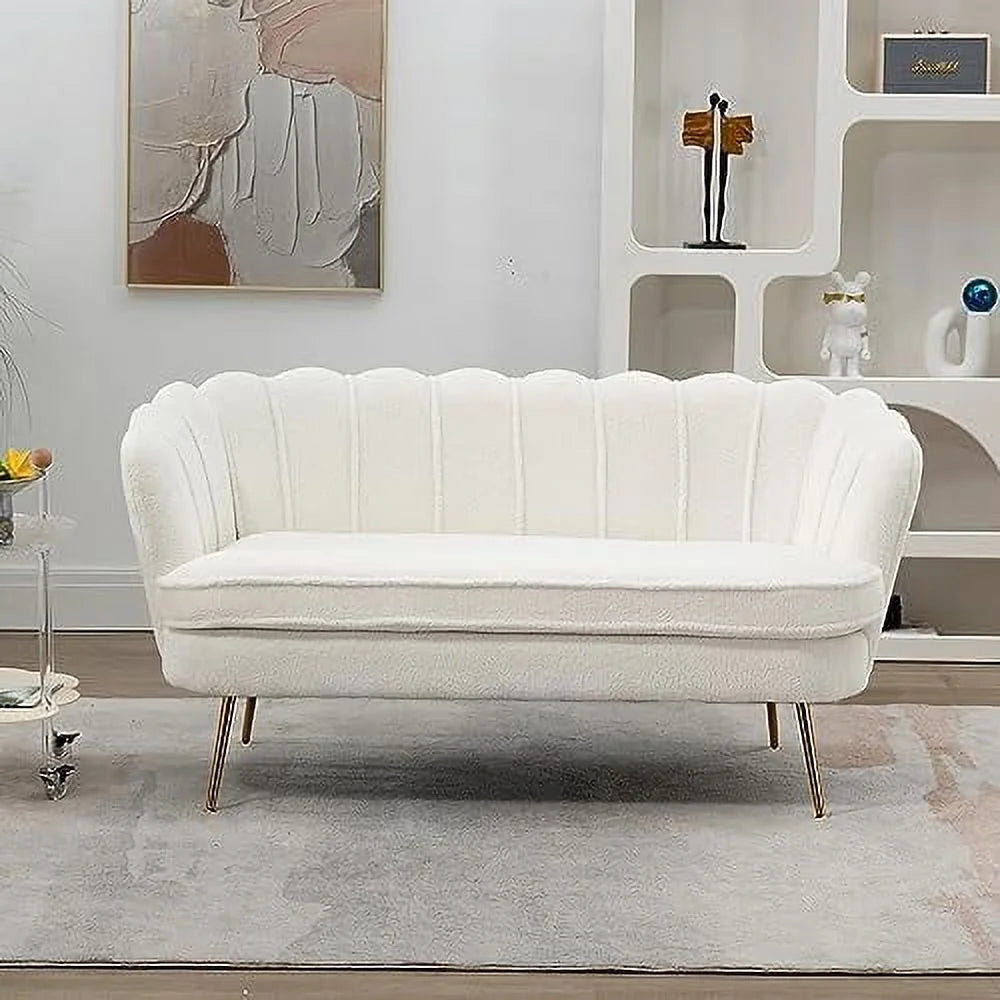 59" Wide Modern Boucle 2-Seater Sofa with Gold Metal Legs N39066