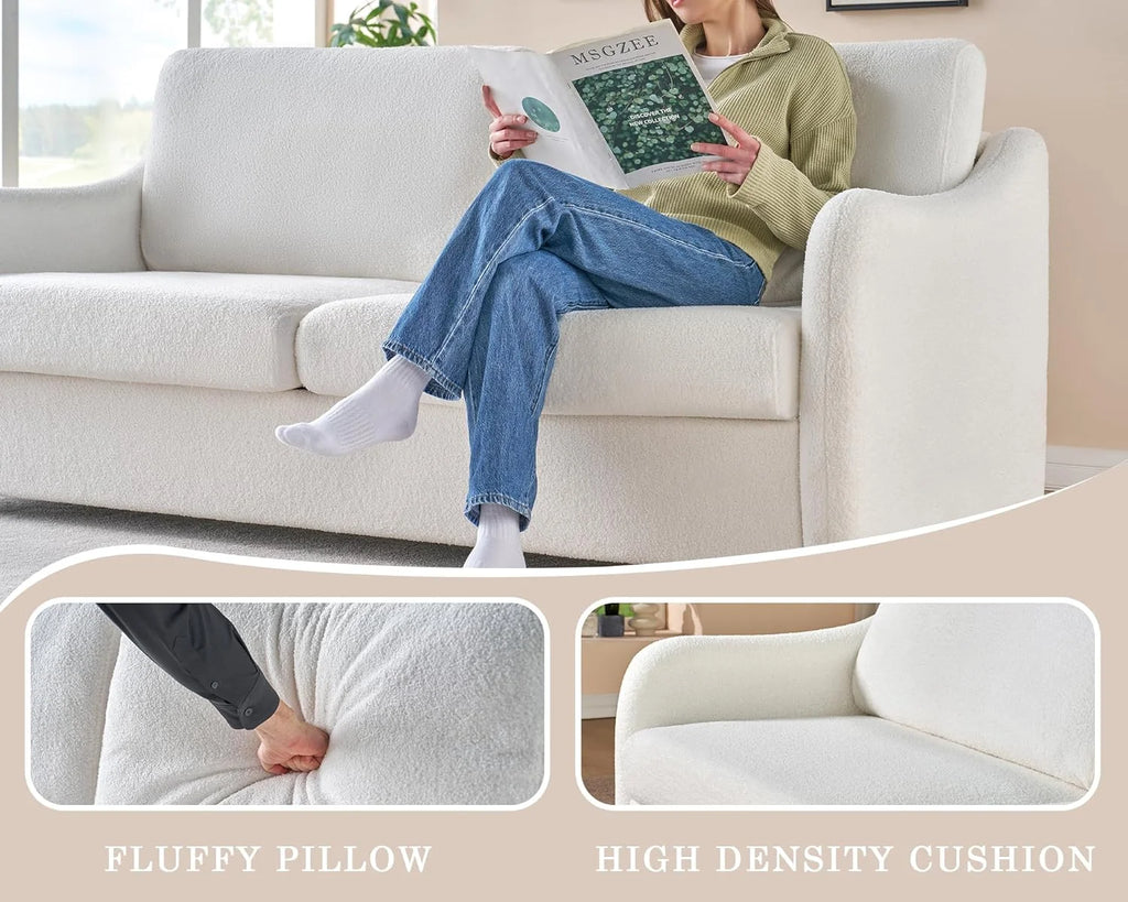 White Boucle 3 Seater Sofa O269300