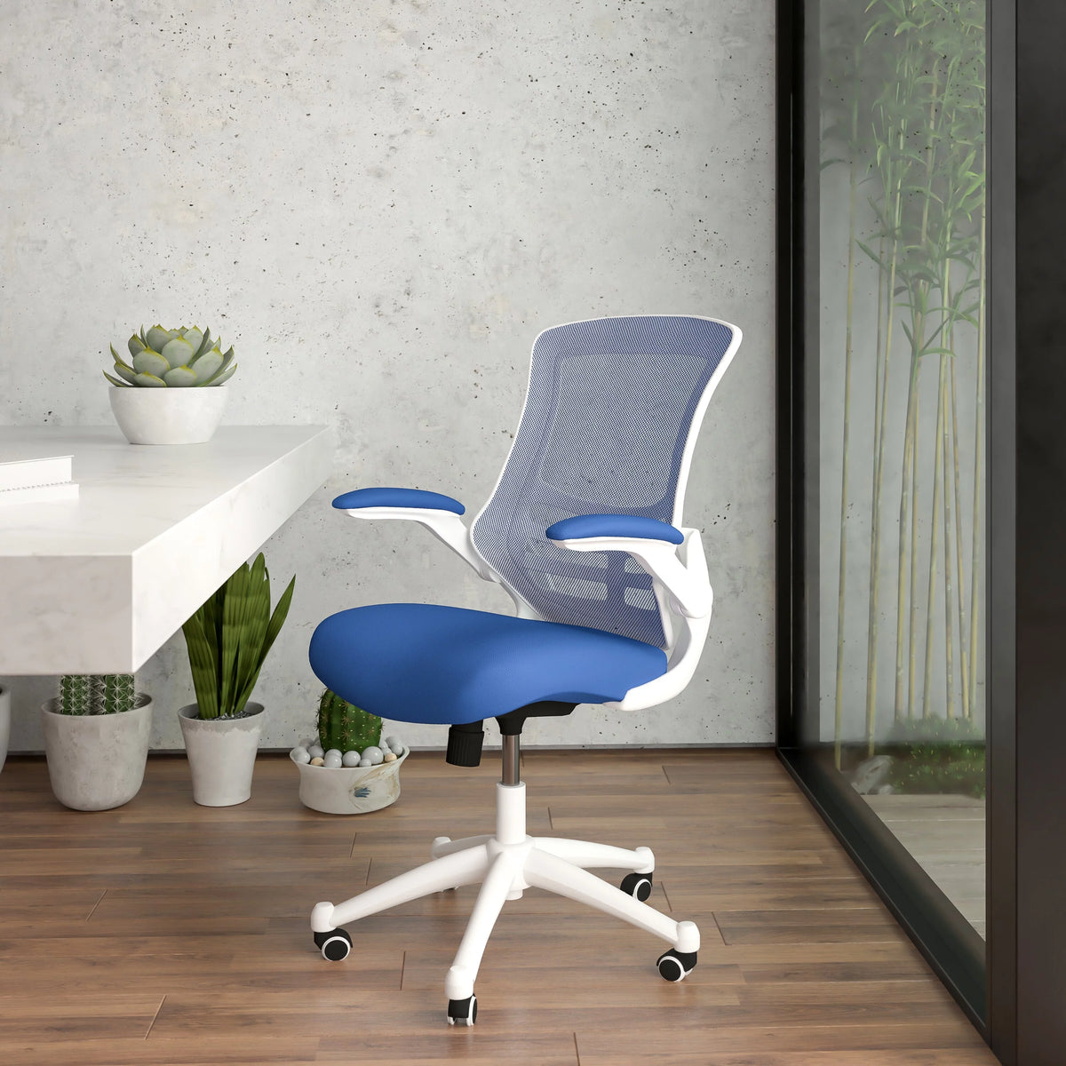 Blue Mesh Ergonomic Task Office Chair with Flip-Up Arms J257