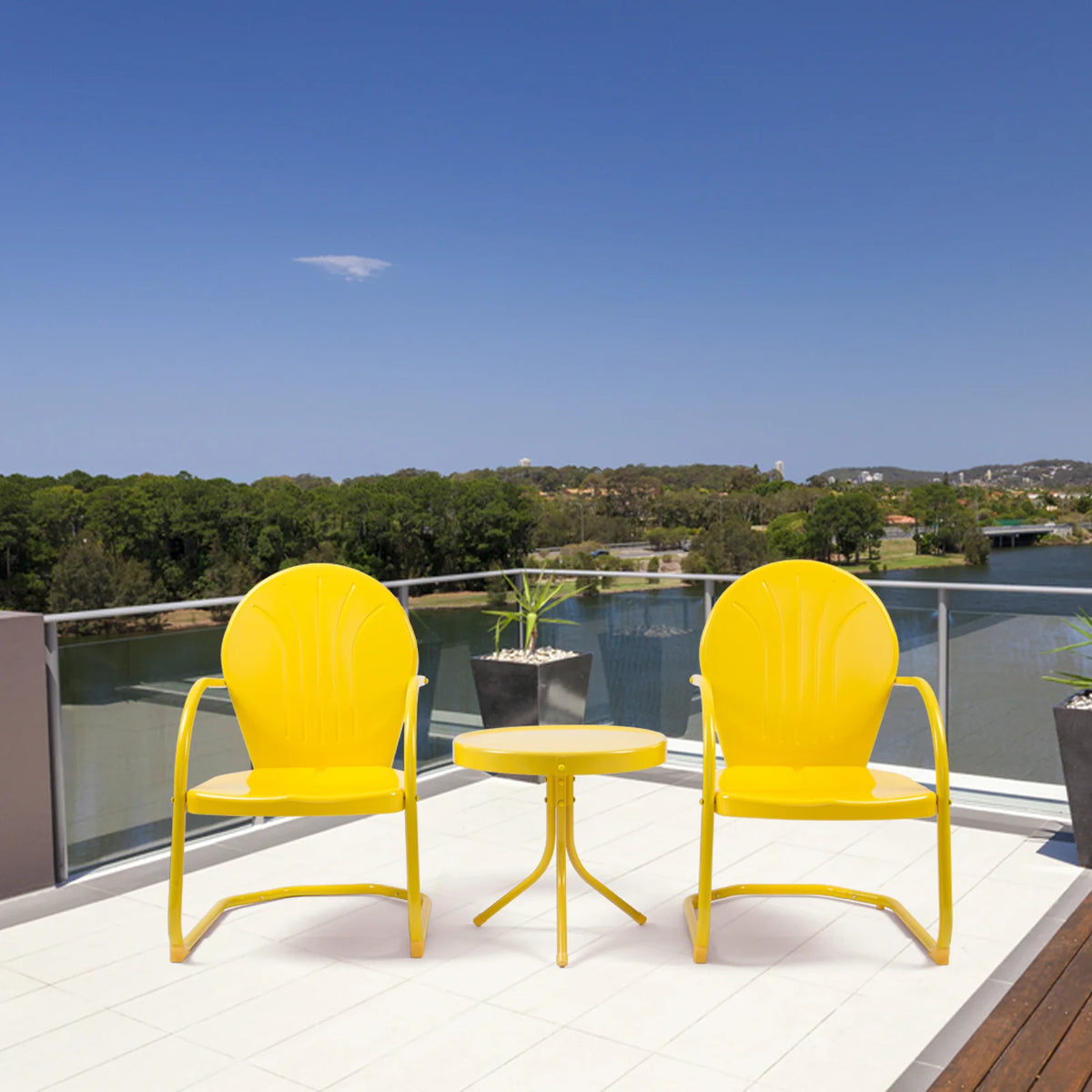 3 Piece Yellow Metal Patio Bistro Set L74563