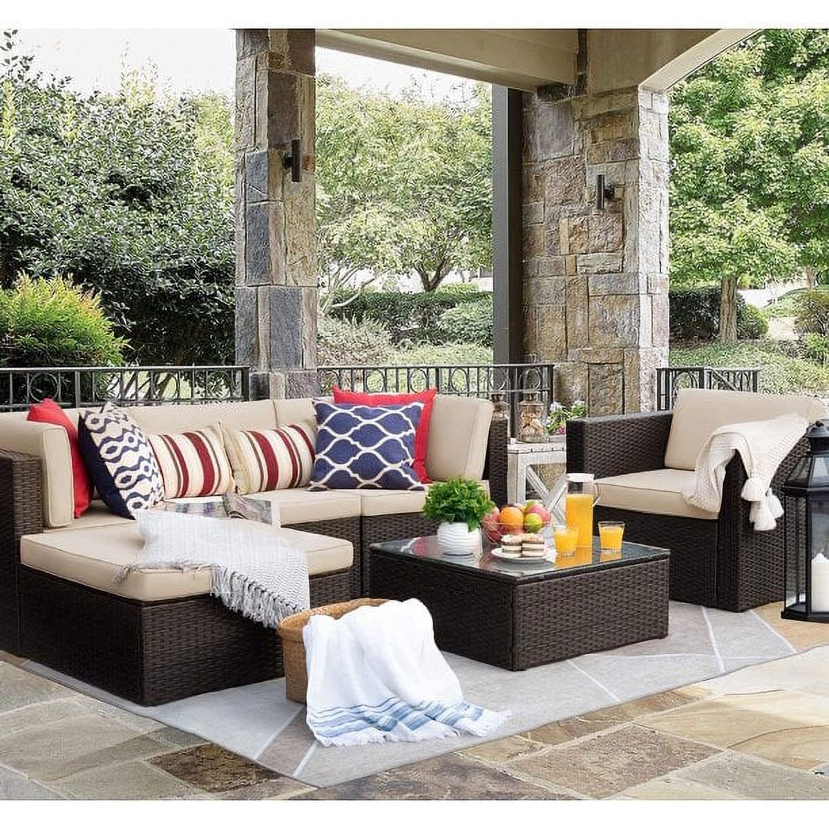 6 Pieces Beige Steel Sectional Sofa Set M863