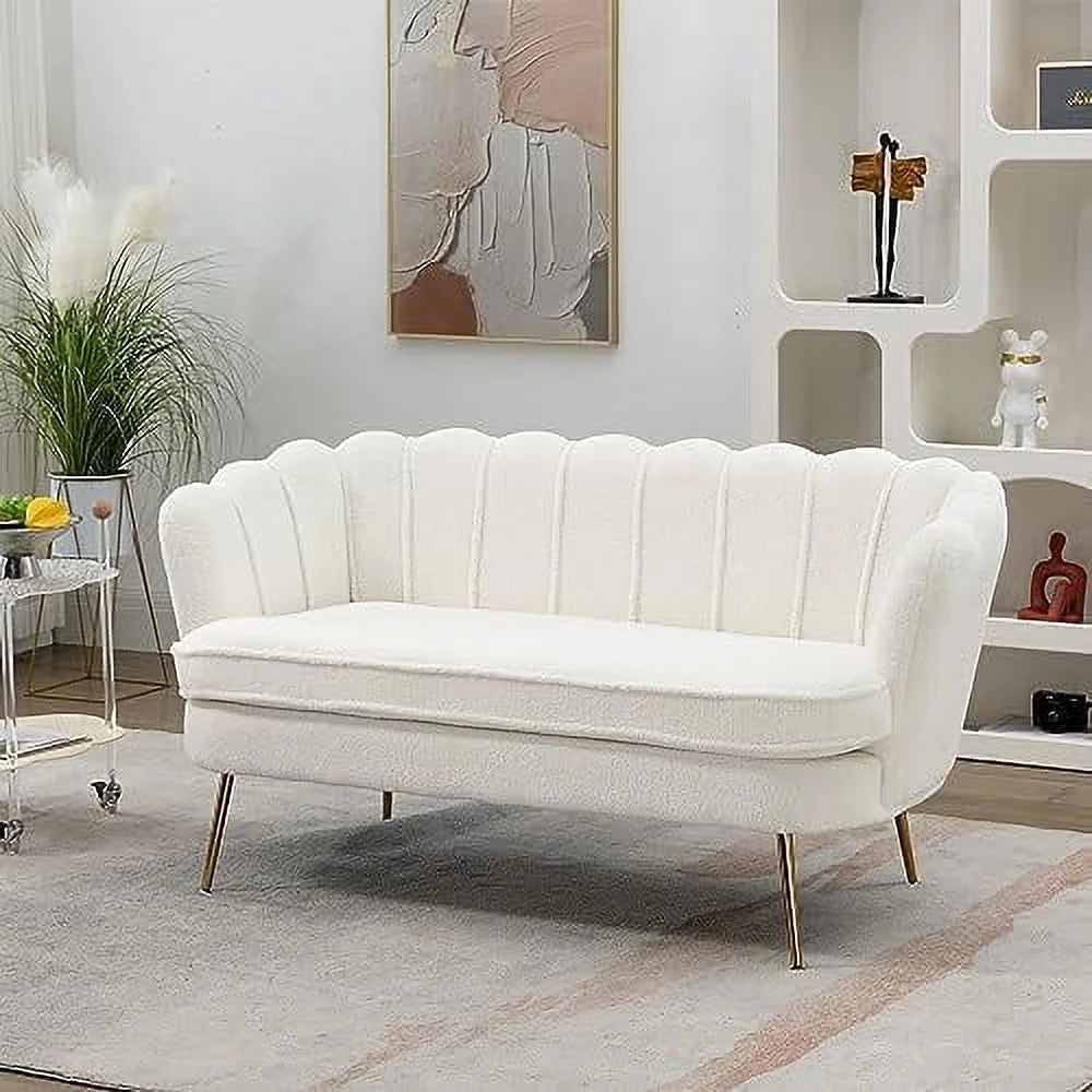 59" Wide Modern Boucle 2-Seater Sofa with Gold Metal Legs N39066