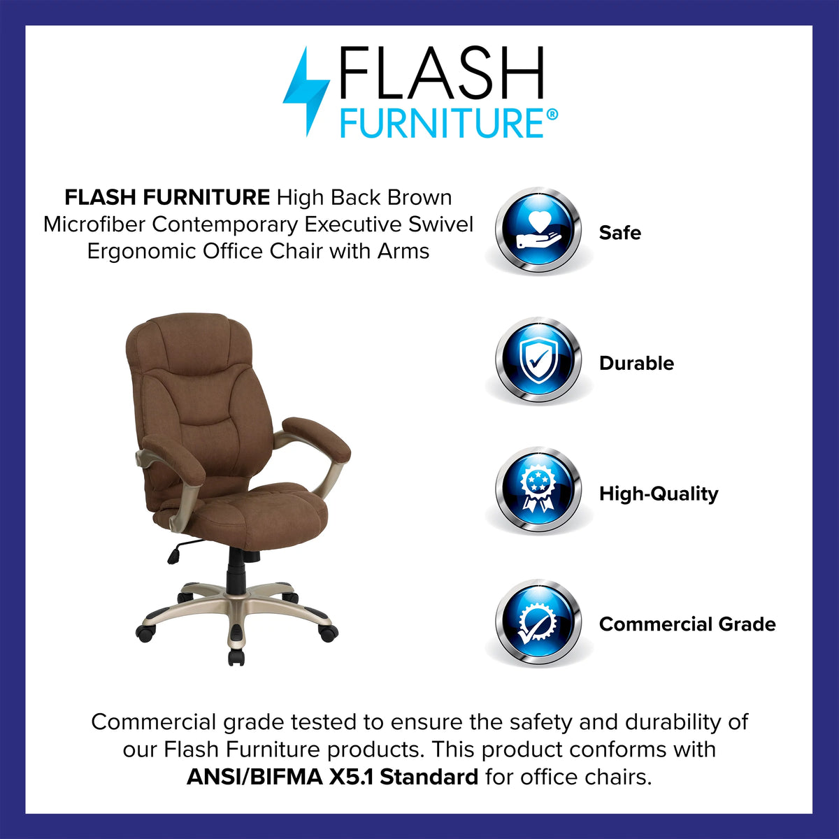 Brown Microfiber Ergonomic Office Chair with Arms M614248