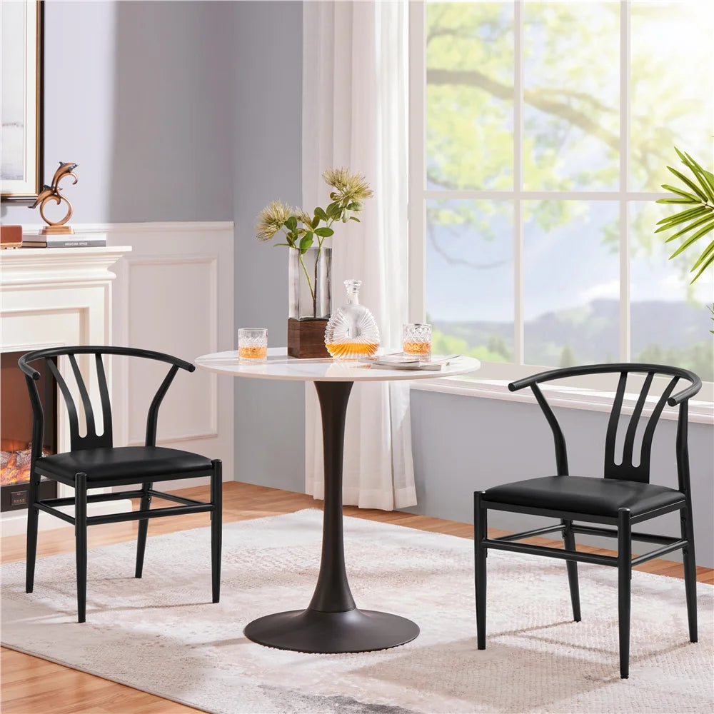 Black Metal Frame Dining Chairs with PU Leather Seat U2791