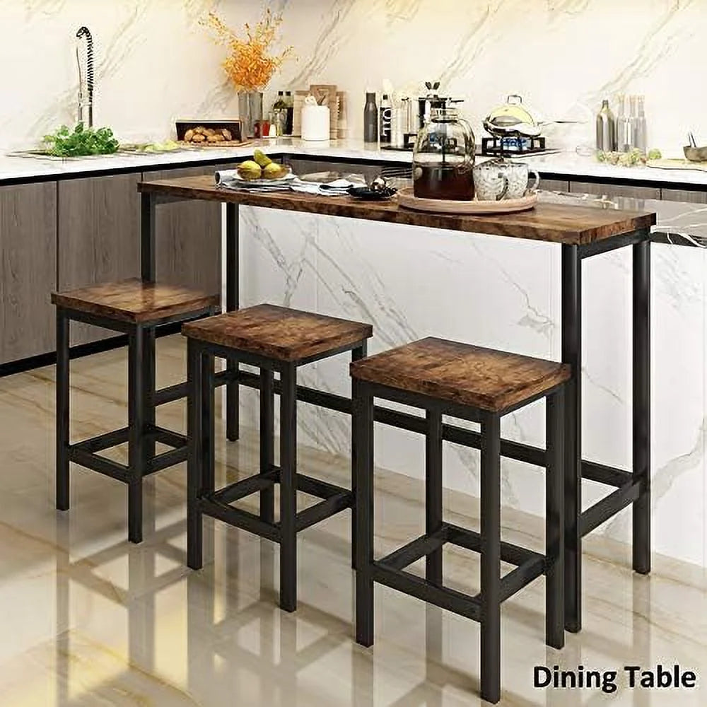 4 Piece Counter Height Dining Table Set with 3 PU Stools F652415