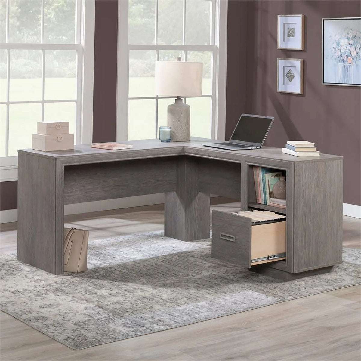 Contemporary L-Desk in Ashen Oak Finish B1239