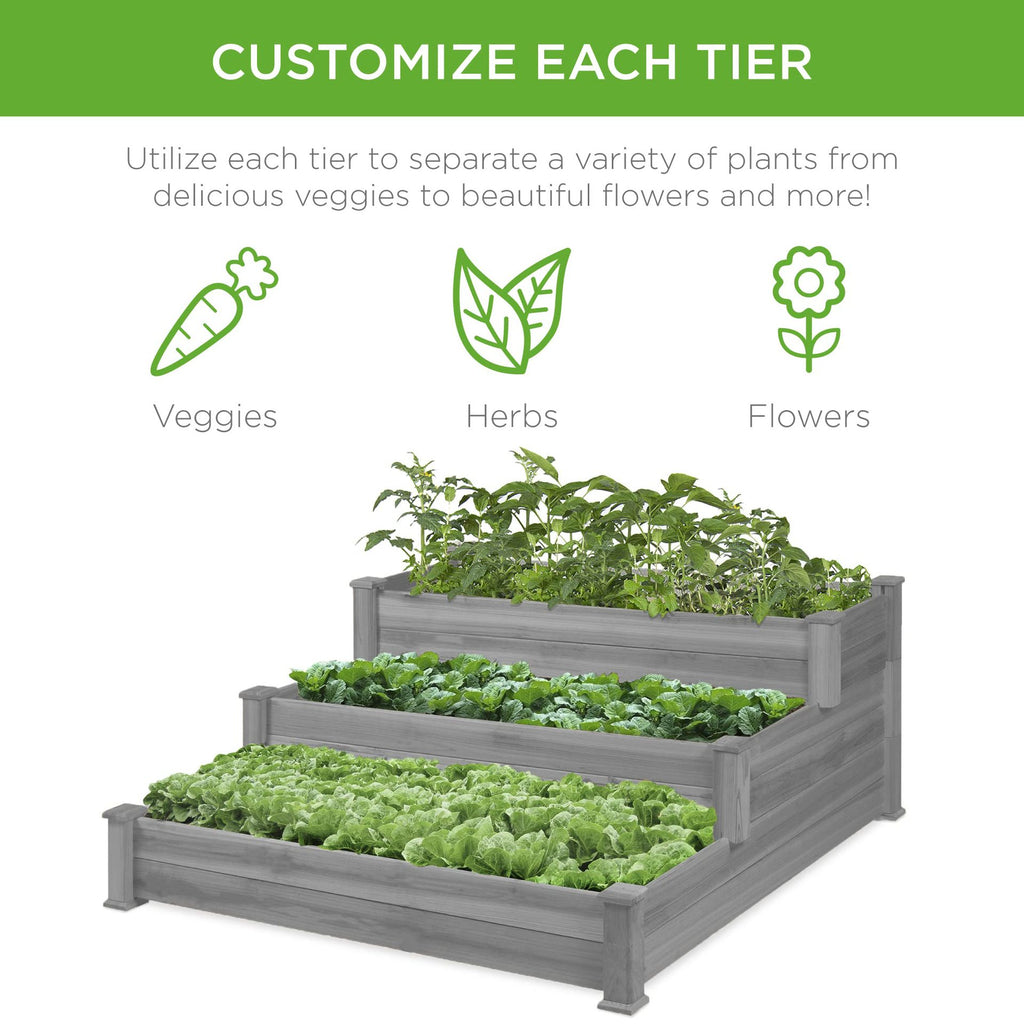 3-Tier Raised Fir Wood Garden Bed Planter O66955