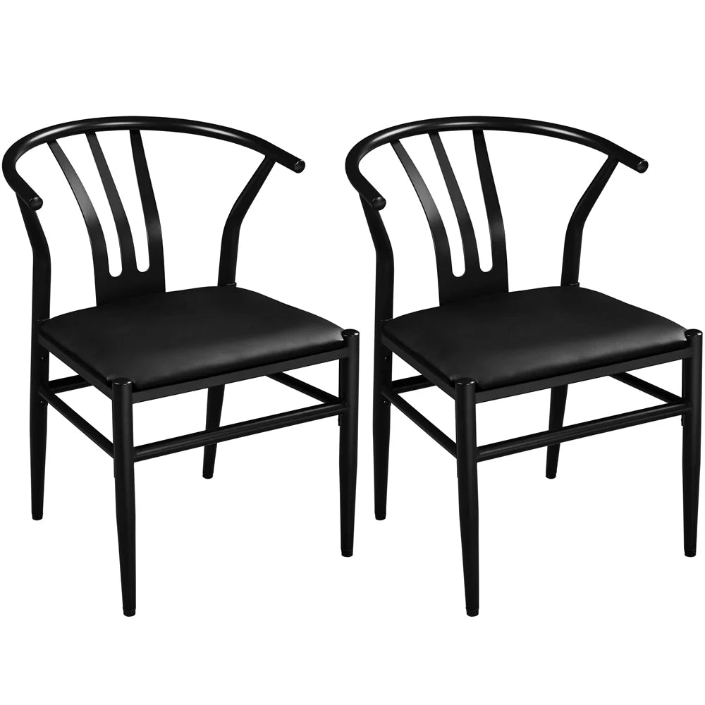 Black Metal Frame Dining Chairs with PU Leather Seat U2791