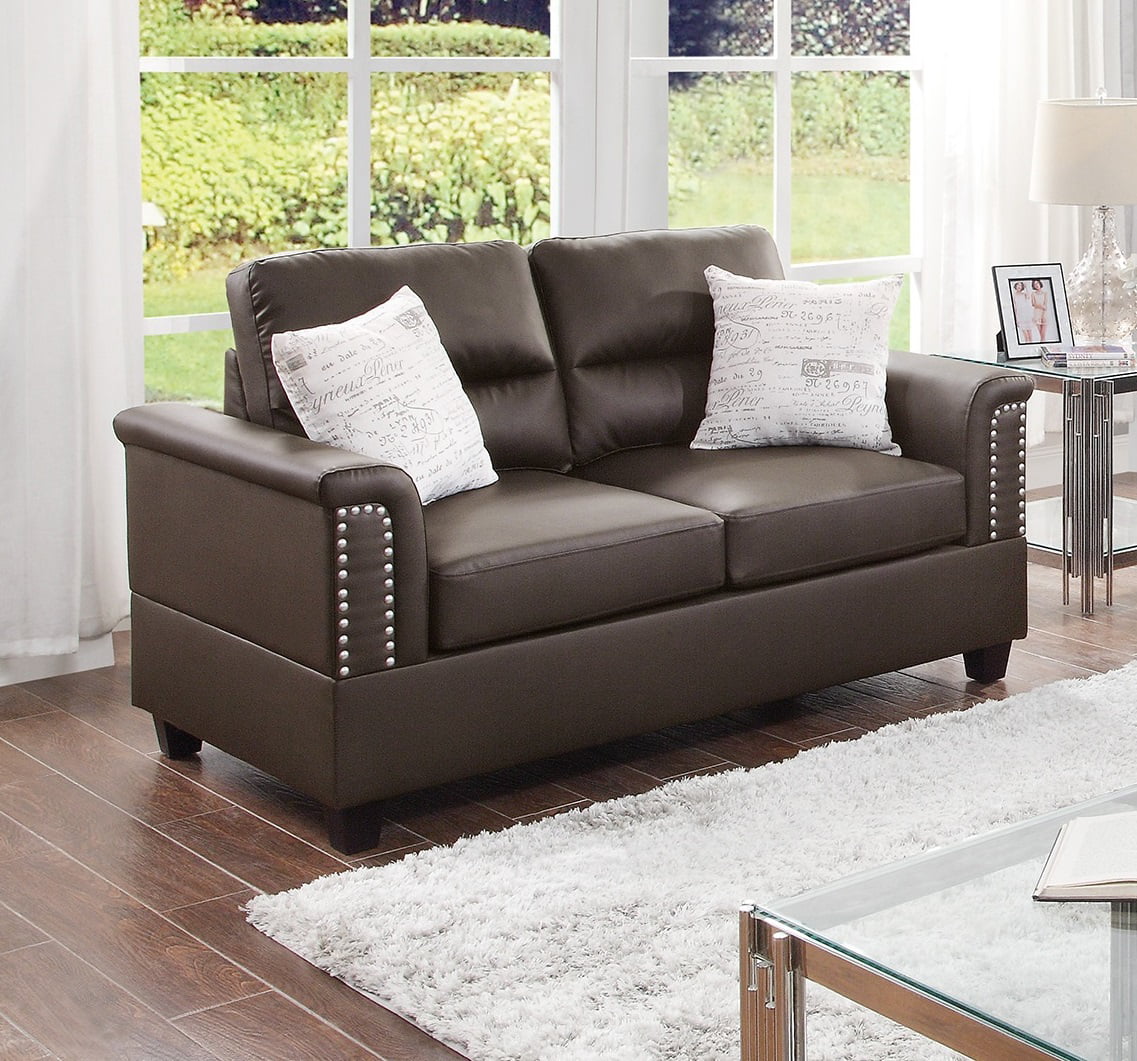 Espresso Faux Leather 2pcs Sofa and Loveseat B8146