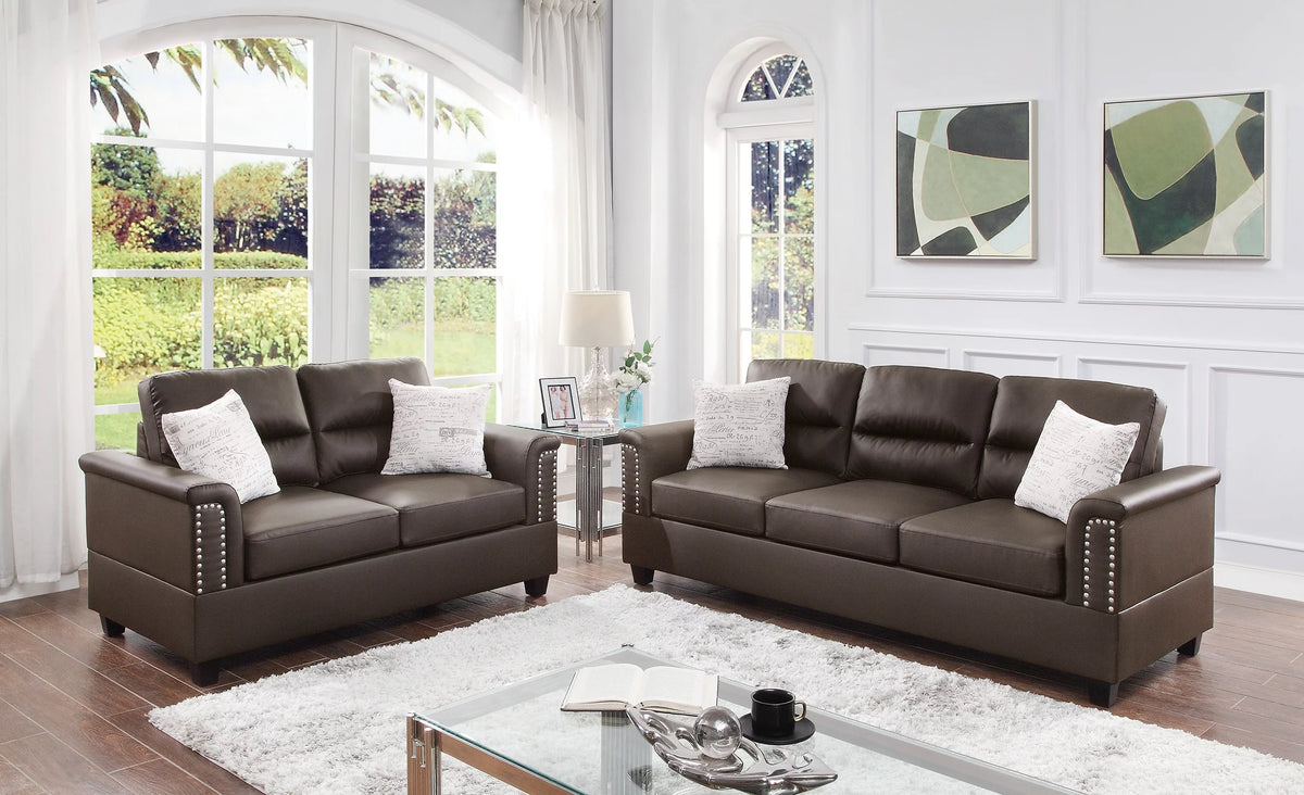 Espresso Faux Leather 2pcs Sofa and Loveseat B8146