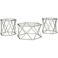 3 Piece Glass Top Chrome Coffee Table Set M277302
