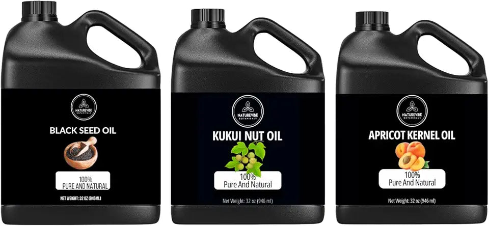 Black Seed Oil and Kukui Oil and Apricot Kernel Oil 32 oz Carrier Oils Combo P620
