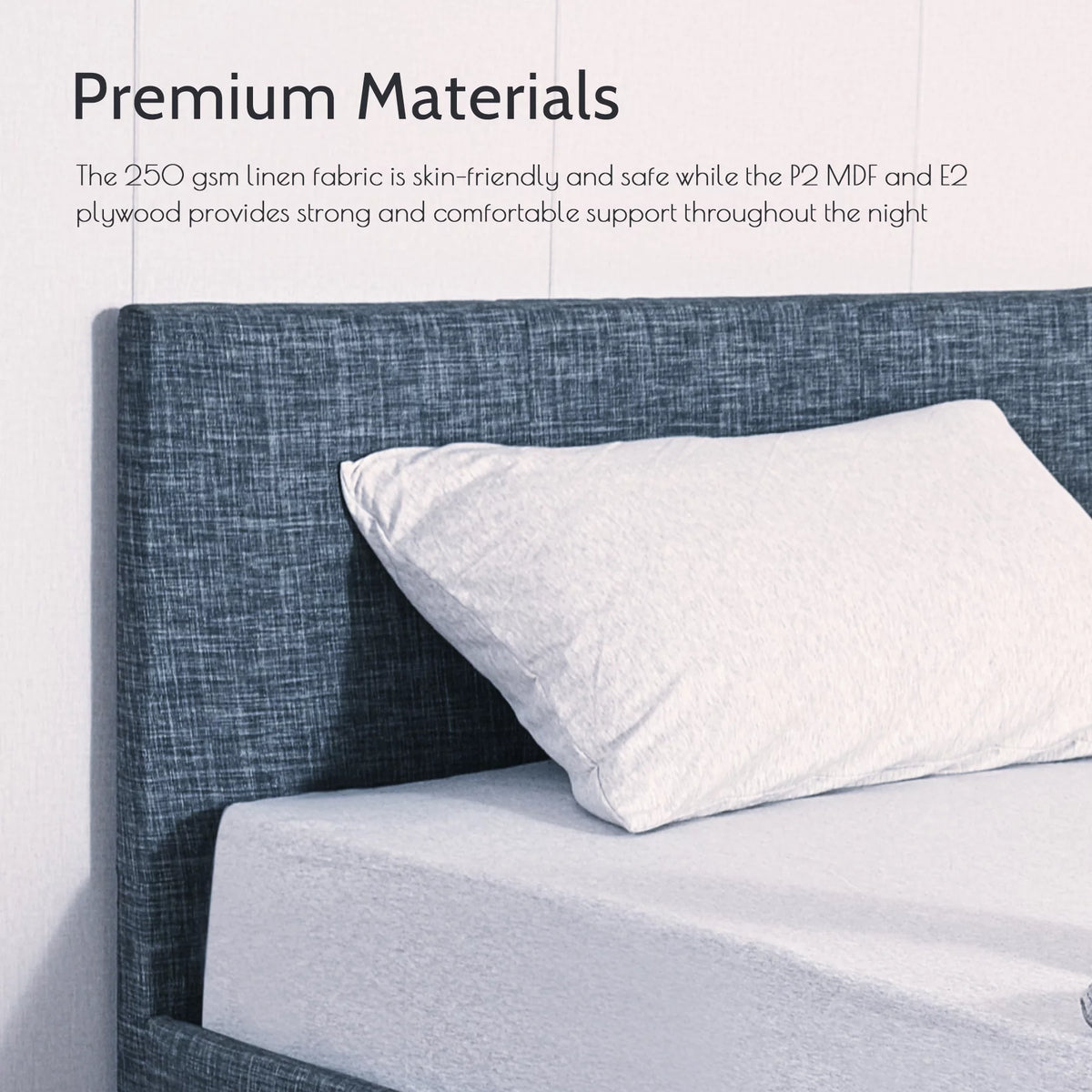Queen Bed Frame with Headboard, Wood Slats, Gray F459686