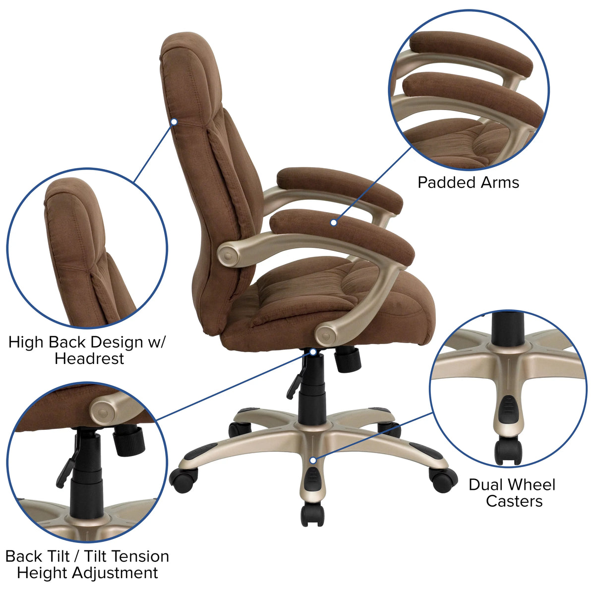 Brown Microfiber Ergonomic Office Chair with Arms M614248
