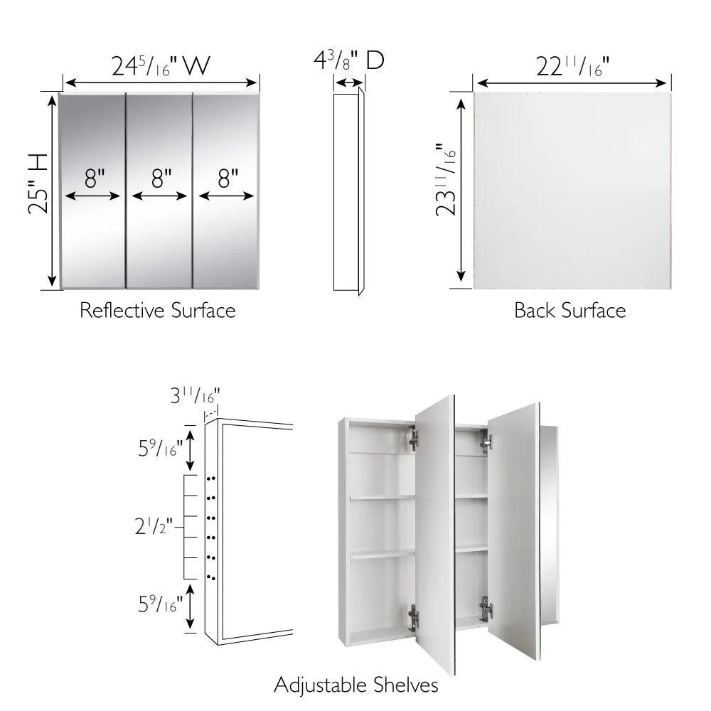 24.5-Inch Mirrored Bathroom Wall Cabinet Q25219