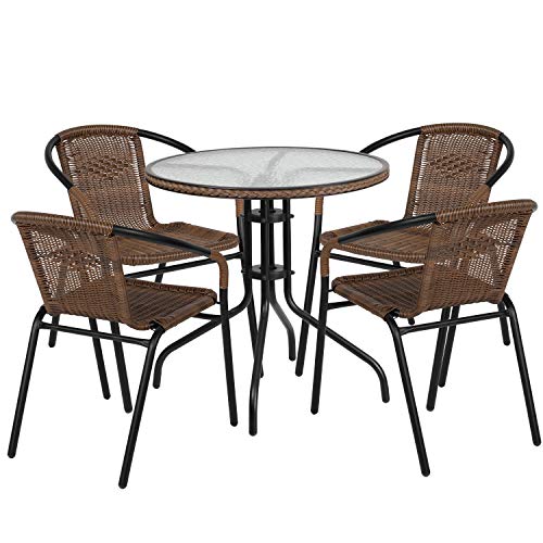 3-Piece Patio Dining Set with Glass Table and 2 Stackable Chairs M478616