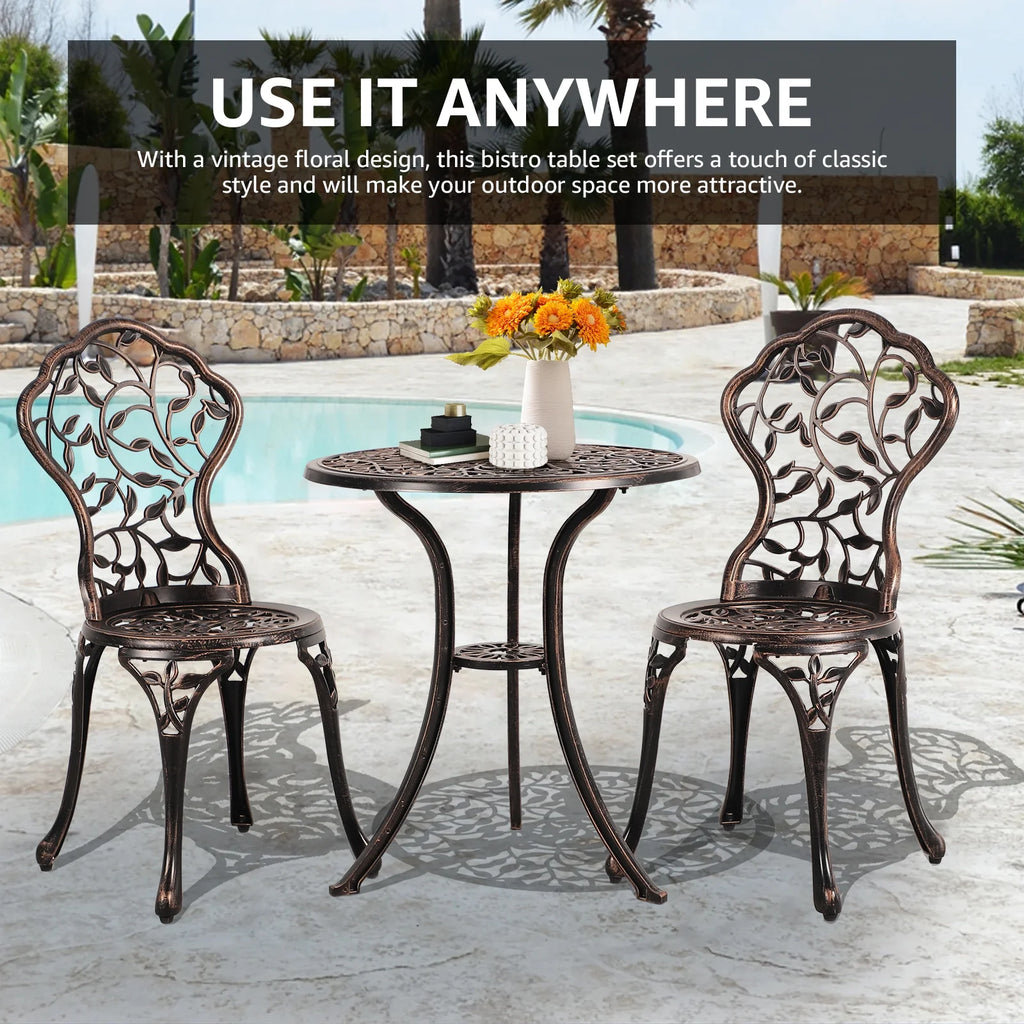 3 Piece Bronze Cast Aluminum Outdoor Bistro Table Set K65182