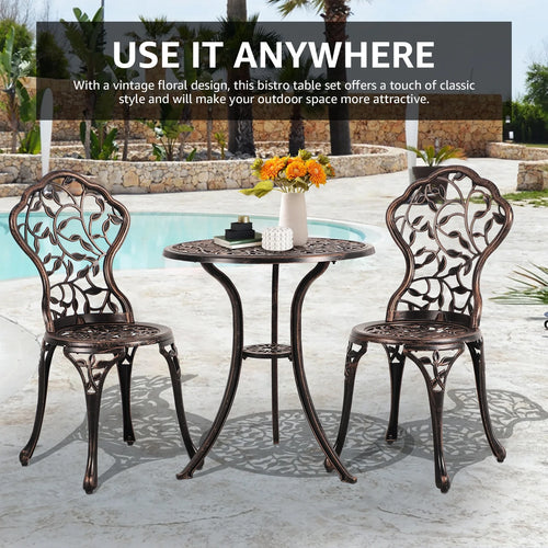 3 Piece Bronze Cast Aluminum Outdoor Bistro Table Set K65182