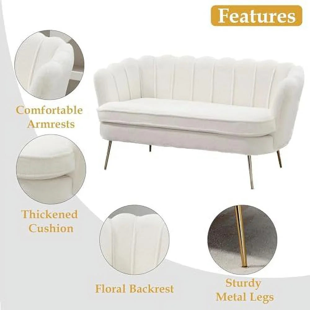 59" Wide Modern Boucle 2-Seater Sofa with Gold Metal Legs N39066