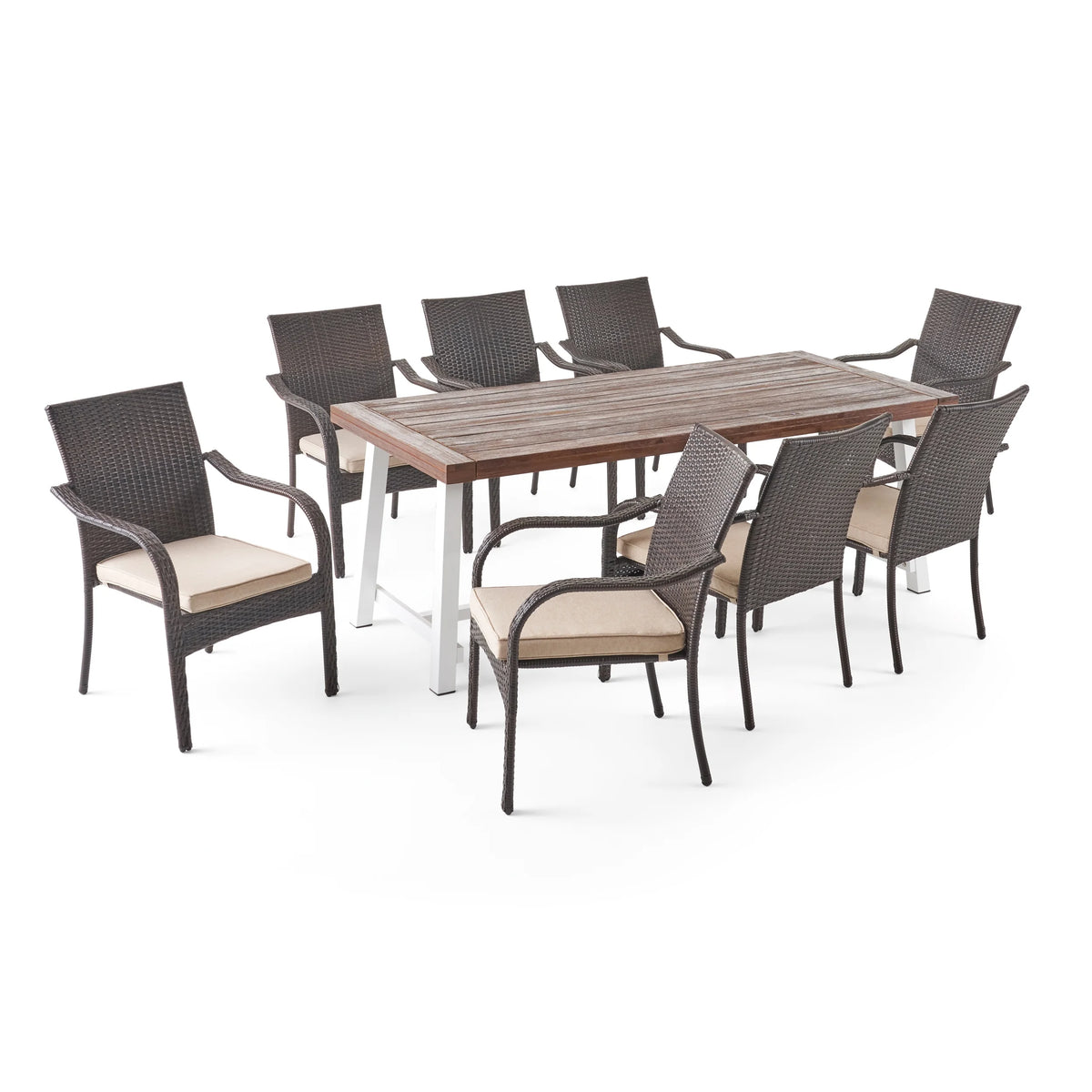 Outdoor Wood and Wicker 8 Seater Dining Set A702043