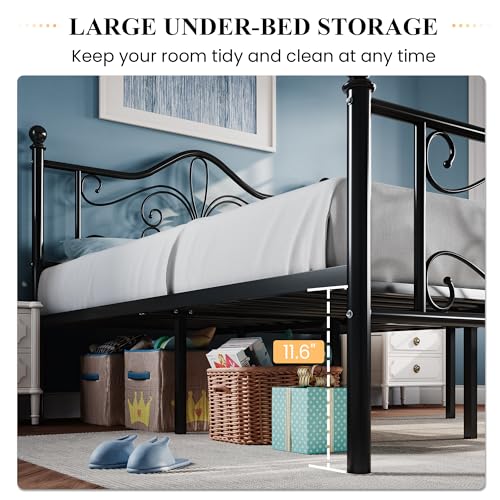 Full Size White Metal Bed Frame with Headboard and Footboard G4520