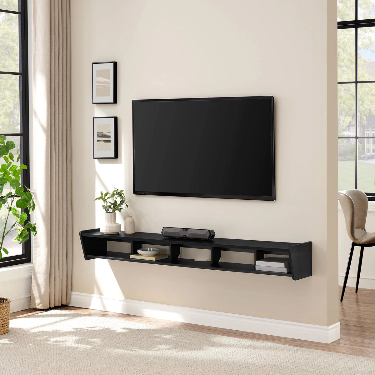 Solid Black Floating TV Stand O88506