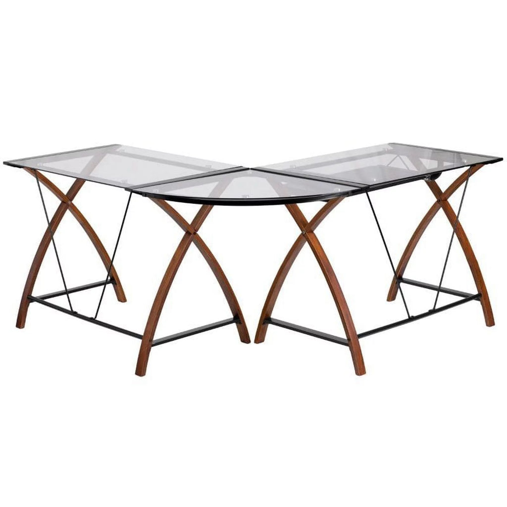 L-Shaped Glass Top Computer Desk F240