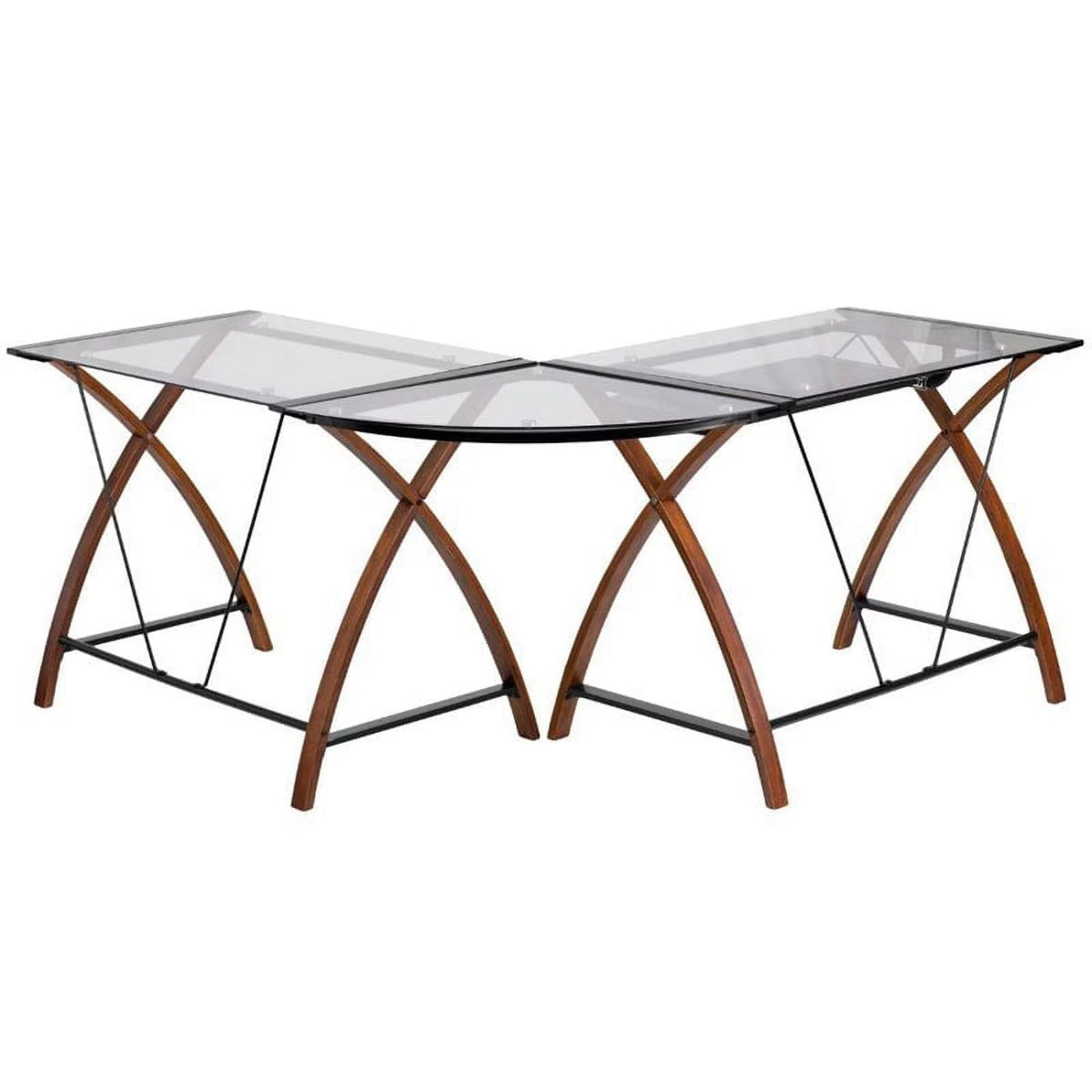 L-Shaped Glass Top Computer Desk F240