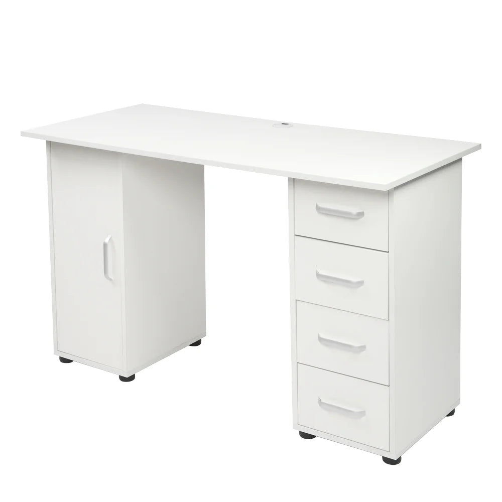White Wood Computer Desk with 4 Drawers & 1 Cabinet H627