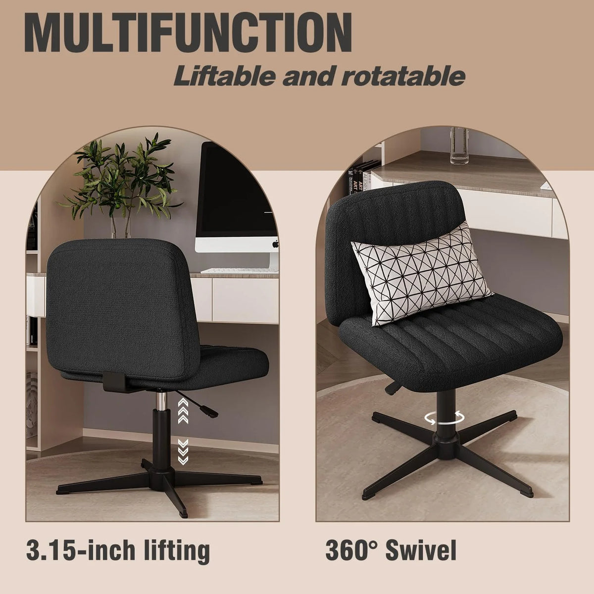 Armless Wide Seat Ergonomic Swivel Office Chair P54762