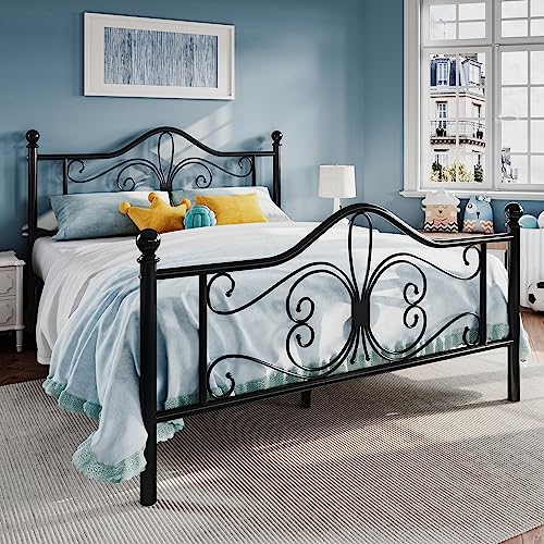 Full Size White Metal Bed Frame with Headboard and Footboard G4520