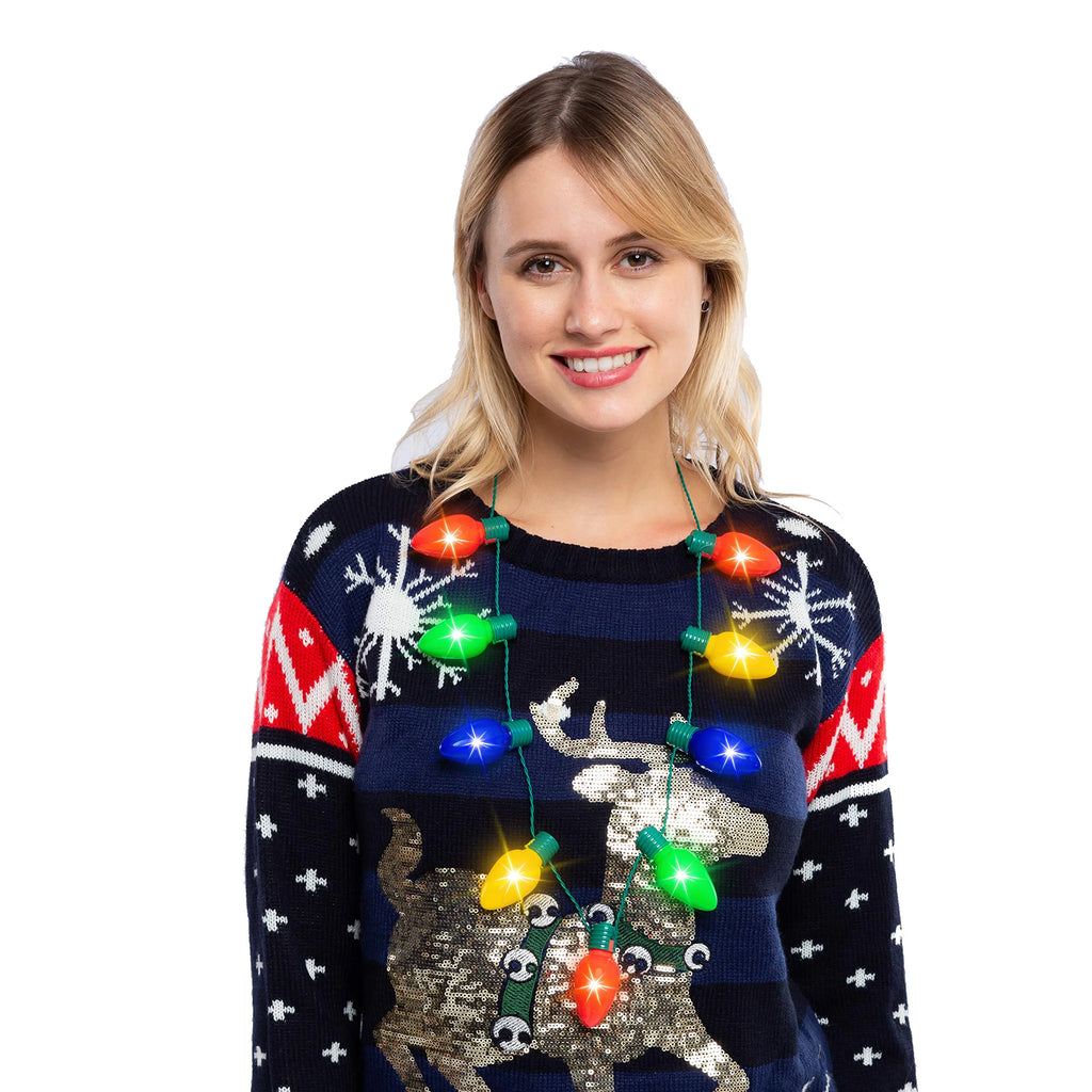 12 Piece Christmas LED Light Up Bulb Necklaces W674528
